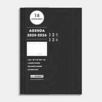 A5 Agenda 18 Maanden 2025-2026 Lederlook Zwart - thumbnail