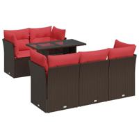6-delige Loungeset met kussens poly rattan acacia bruin - thumbnail
