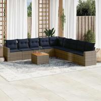 10-delige Loungeset met kussens poly rattan grijs - thumbnail
