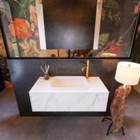 Badkamermeubelset Mondiaz Erin 100 cm met 1 Lade met RIDGE Wastafel Midden Talc met 1 kraangat Greeploos Mat Carrara - thumbnail