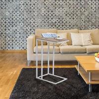 Bijzettafel met wieltjes - 40x30x65 cm - wit frame hout - bank, sofa, bed - thumbnail