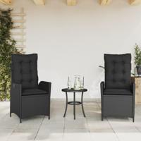 Tuinstoelen 2 st verstelbaar met kussens poly rattan zwart - thumbnail