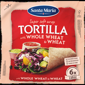 Santa Maria Tortilla with Whole Wheat & Wheat Large 6 Stuks 371 g bij Jumbo