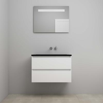 On-Line Badkamermeubelset - 80 cm - Voorgemonteerd - Ladestructuur - Acryl Wastafel - zonder Kraangat - Spiegel met LED-Verlichting - Hoogglans Wit