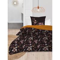 Soleil D'ocre Dekbedovertrekset Flowers - 140 X 200 Cm - 57-draads Katoen - Zwart - thumbnail