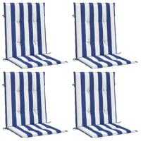 VidaXL Stoelkussens 4 st lage rug gestreept stof wit en blauw - thumbnail