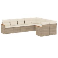 9-delige Loungeset met kussens poly rattan beige - thumbnail