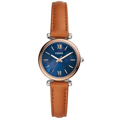 Fossil ES4701 Horloge Carlie Mini staal-leder rosekleurig-blauw-bruin 28 mm