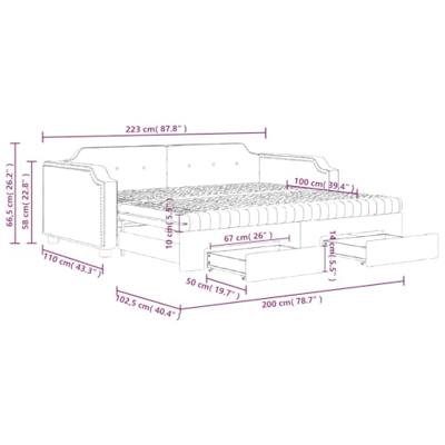 Slaapbank met onderschuifbed en lades 100x200 cm stof crème