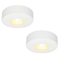 Set van 2 Pavo - Platte LED opbouwspots met lage opbouwhoogte 23mm - 3 Watt 300 Lumen - 2700K Warm wit - Dimbaar - Rond - IP44 waterdicht - Wit - thumbnail