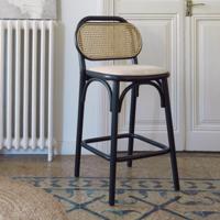 Kave Home Barkruk 'Doriane' Iepenhout en Rotan, kleur Zwart (zithoogte 65cm) - thumbnail