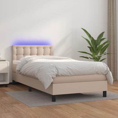 Boxspring met matras en LED kunstleer cappuccinokleur 140x190cm - thumbnail