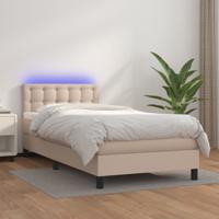 Boxspring met matras en LED kunstleer cappuccinokleur 140x190cm - thumbnail