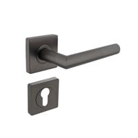 Deurkruk Bastian op rozet verdekt 55x55x10mm met nokken en cilinderrozetten antraciet grijs - thumbnail