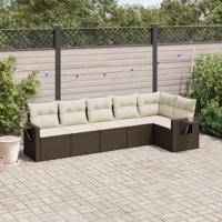 6-delige Loungeset met kussens poly rattan bruin - thumbnail