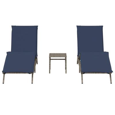 Ligbedden 2 st met tafel poly rattan grijs (alleen VS)