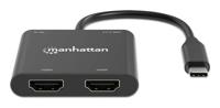 Manhattan USB 2.0 Adapter [1x USB-C stekker - 4x HDMI-bus, USB 2.0 bus A, USB-C bus (Power Delivery)] 15 cm 4K UHD, Stekker past op beide manieren, Met laadbus - thumbnail