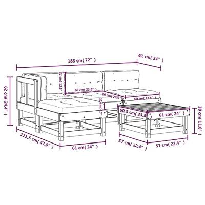5-delige Loungeset met kussens massief hout