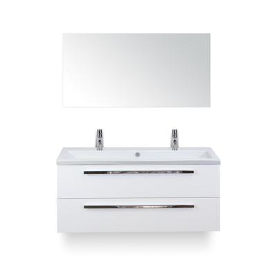 Seville Badmeubelset 120 cm - 2 laden Wit Hoogglans - Wastafel Djazz Enkel 2 kraangaten - met Spiegel