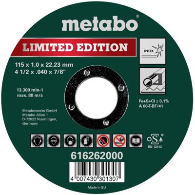 Metabo Accessoires Doorslijpschijf Ø 115x1,0x22,23 Inox Limited Edition - 100 stuks - 616262000 Metabo Accessoires Doorslijpschijf Ø 115x1,0x22,23 Inox Limited Edition - 100 stuks - 616262000