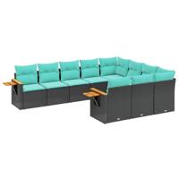 10-delige Loungeset met kussens poly rattan zwart - thumbnail