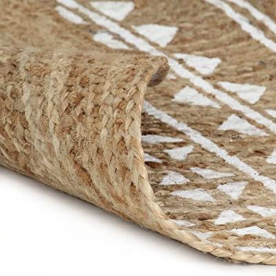 VidaXL Vloerkleed handgemaakt met witte print 120 cm jute