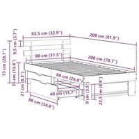 Bedframe met lade met hoofdeinde met opslag Wasbruin 80 x 200 cm Grenenhout - thumbnail