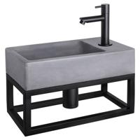 Fonteinset Differnz Force Beton en Handoekrek 40x22x9 cm Donker Grijs Met Rechte Kraan Mat Zwart Differnz - thumbnail