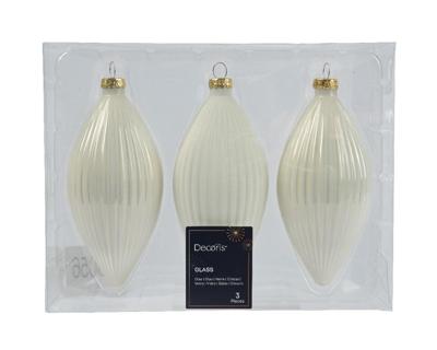 Olijf glas d6h13 cm wolwit 3st kerst Decoris - Decoris