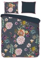 Descanso Dekbedovertrek "bloemen" - Antraciet - (200x200/220 cm) - Biologisch Katoen satijn - thumbnail