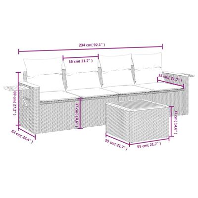 5-delige Loungeset met kussens poly rattan grijs - thumbnail