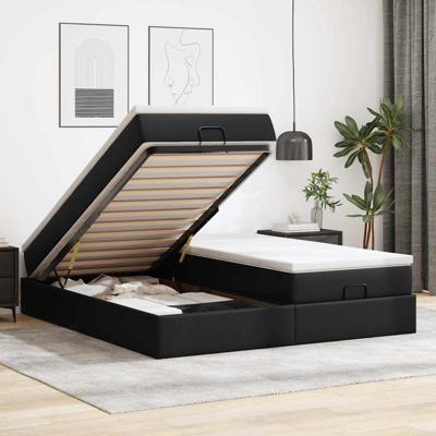 Ottoman bed met matrassen 200x200cm kunstleer zwart