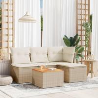 5-delige Loungeset met kussens poly rattan beige - thumbnail