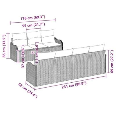 Tuinbankenset met opslag 8 pcs Beige en Licht Grijs poly rattan