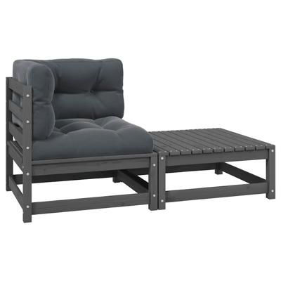 2-delige Loungeset met kussens massief grenenhout grijs