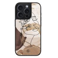 iPhone 15 Pro glazen hardcase - Abstract gezicht bruin - thumbnail