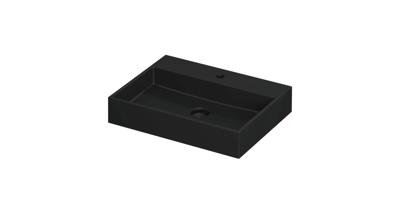 Wastafel United Porselein met 1 kraangat incl. porseleinen click plug en verborgen overloop systeem 60 cm x 45 cm x 11 cm Mat zwart 0206014 Wastafel United Porselein met 1 kraangat incl. porseleinen click plug en verborgen overloop systeem 60 cm x 45 cm x 11 cm Mat zwart 0206014