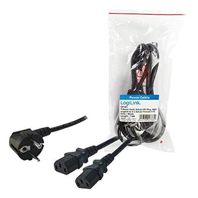 LogiLink Stroom Aansluitkabel [1x Randaarde haakse stekker - 2x Apparaatstekker, male C13] 1.70 m Zwart