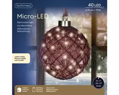 Lumineo microled bal 20cm maroon/warm wit