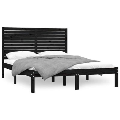 Bedframe massief hout zwart 150x200 cm