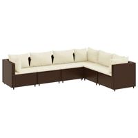 7-delige Loungeset met kussens poly rattan bruin - thumbnail