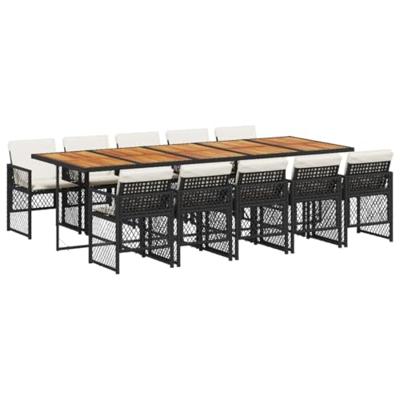 11-delige Tuinset met kussens poly rattan zwart