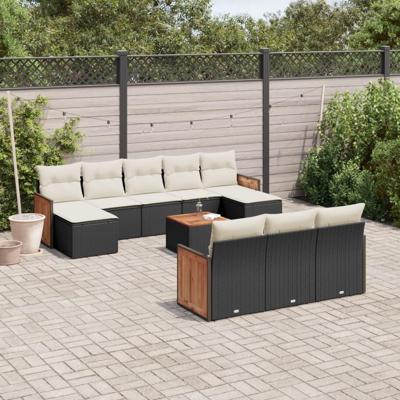 11-delige Loungeset met kussens poly rattan zwart