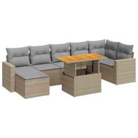 8-delige Loungeset met kussens poly rattan beige - thumbnail