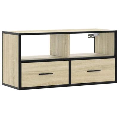 Tv-meubel 80x31x39,5 cm bewerkt hout metaal sonoma eikenkleurig Tv-meubel 80x31x39,5 cm bewerkt hout metaal sonoma eikenkleurig