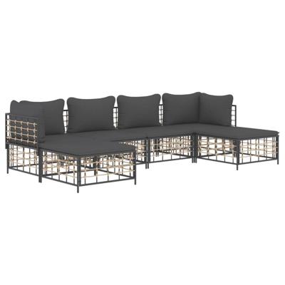 6-delige Loungeset met kussens poly rattan antracietkleurig