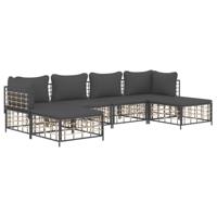 6-delige Loungeset met kussens poly rattan antracietkleurig - thumbnail