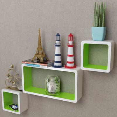 vidaXL Wandplanken kubus MDF zwevend opbergruimte boeken/dvd 3 st wit-groen vidaXL Wandplanken kubus MDF zwevend opbergruimte boeken/dvd 3 st wit-groen