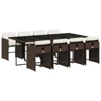 9-delige Tuinset met kussens poly rattan bruin - thumbnail