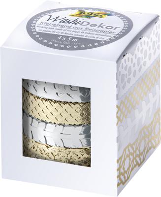 Folia washi tape kant zilver/goud, pak met 4 stuks